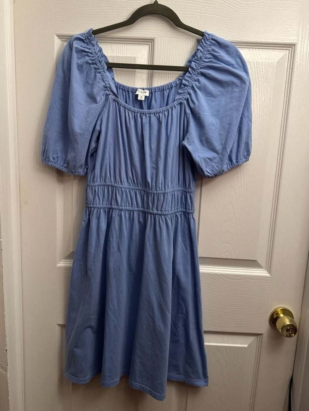 J. Crew Blue Puff  Smocked Waist Cotton Knit Mini Dress size medium
